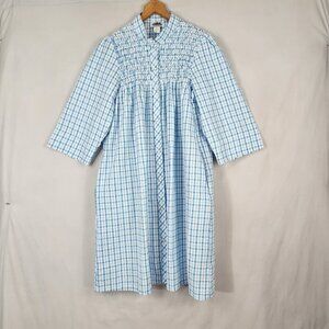 Metropolitan Womens Housecoat Blue Gingham Seersucker Snap Front Sz Small Pocket